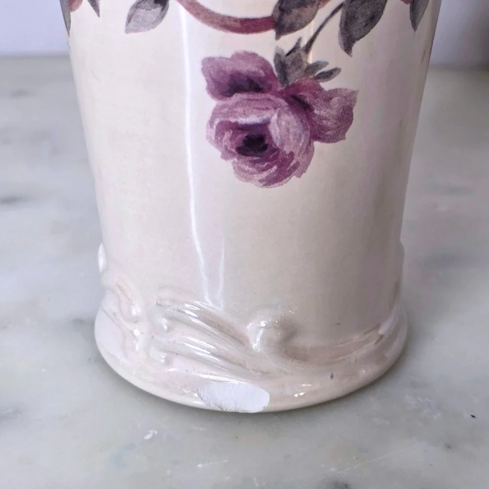 Croscill China Floral Rose Ceramic Toothbrush Tumbler Cup Beige Cassis Chambord